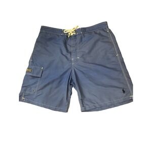 Polo Ralph Lauren Board Shorts Mens Med (33) Blue Nylon Cargo Lined Swim Trunks